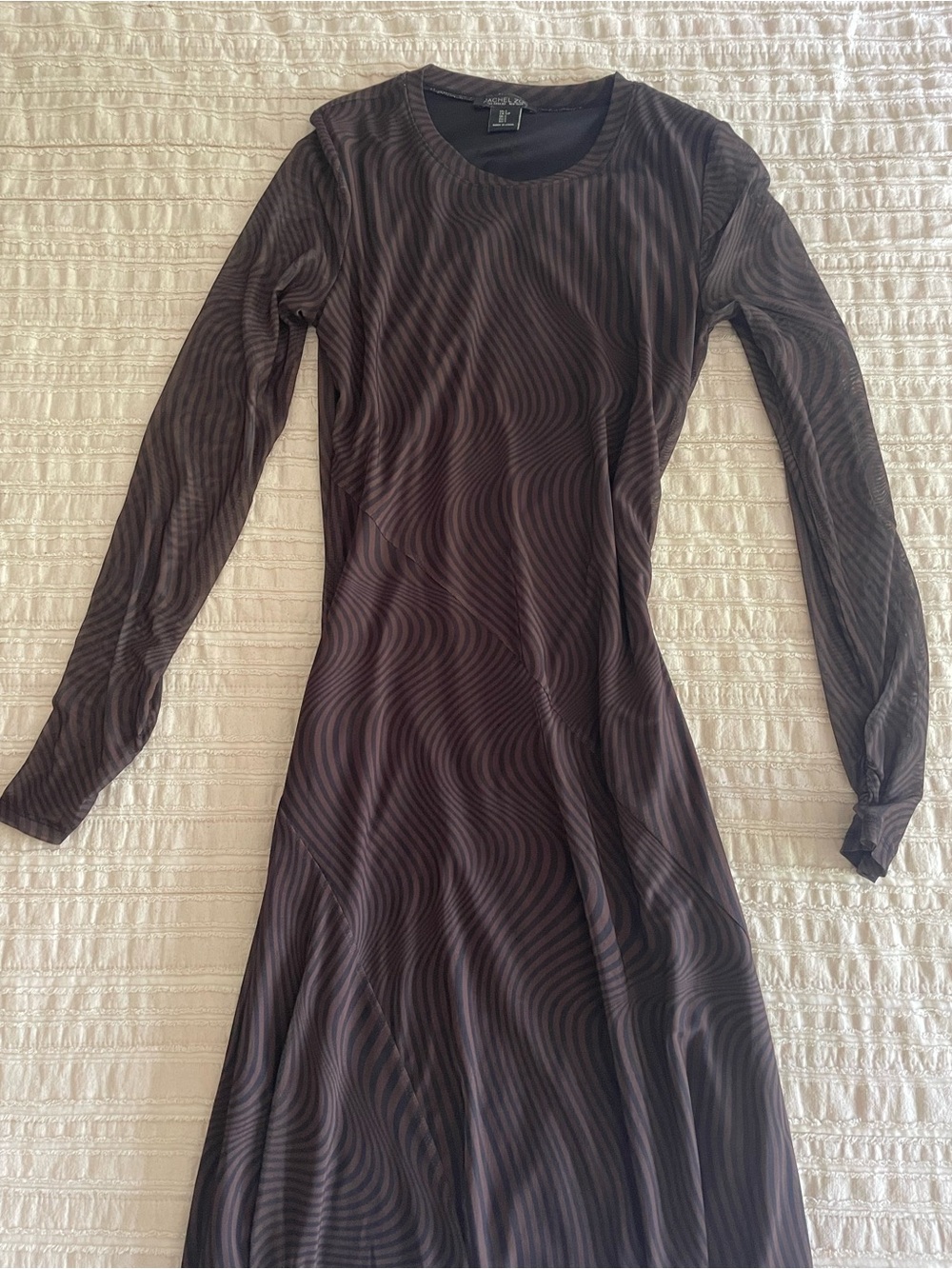 Rachel Zoe Long Sleeve Wave-Print Dress in Brown and Black